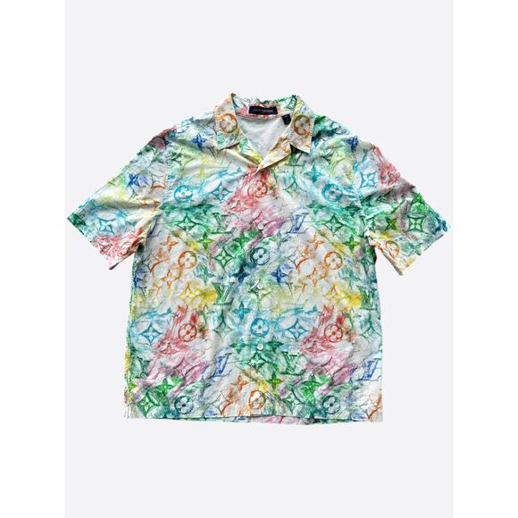 Louis Vuitton White Multicolor Pastel Monogram Button Up Shirt